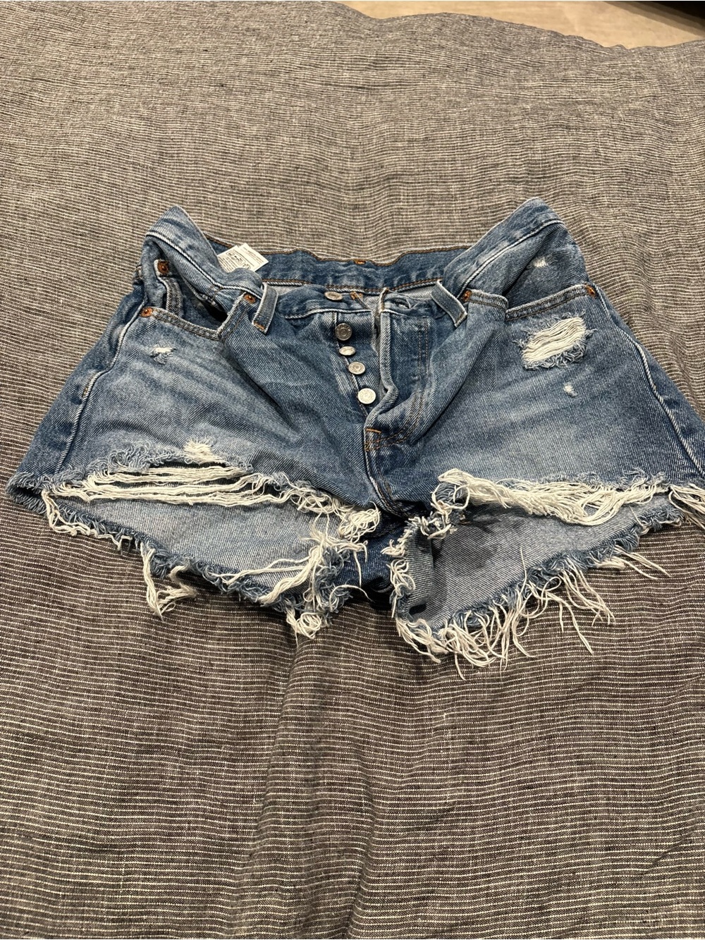 Levi's Distressed High-Rise Button-Fly Denim Shorts - Medium Blue